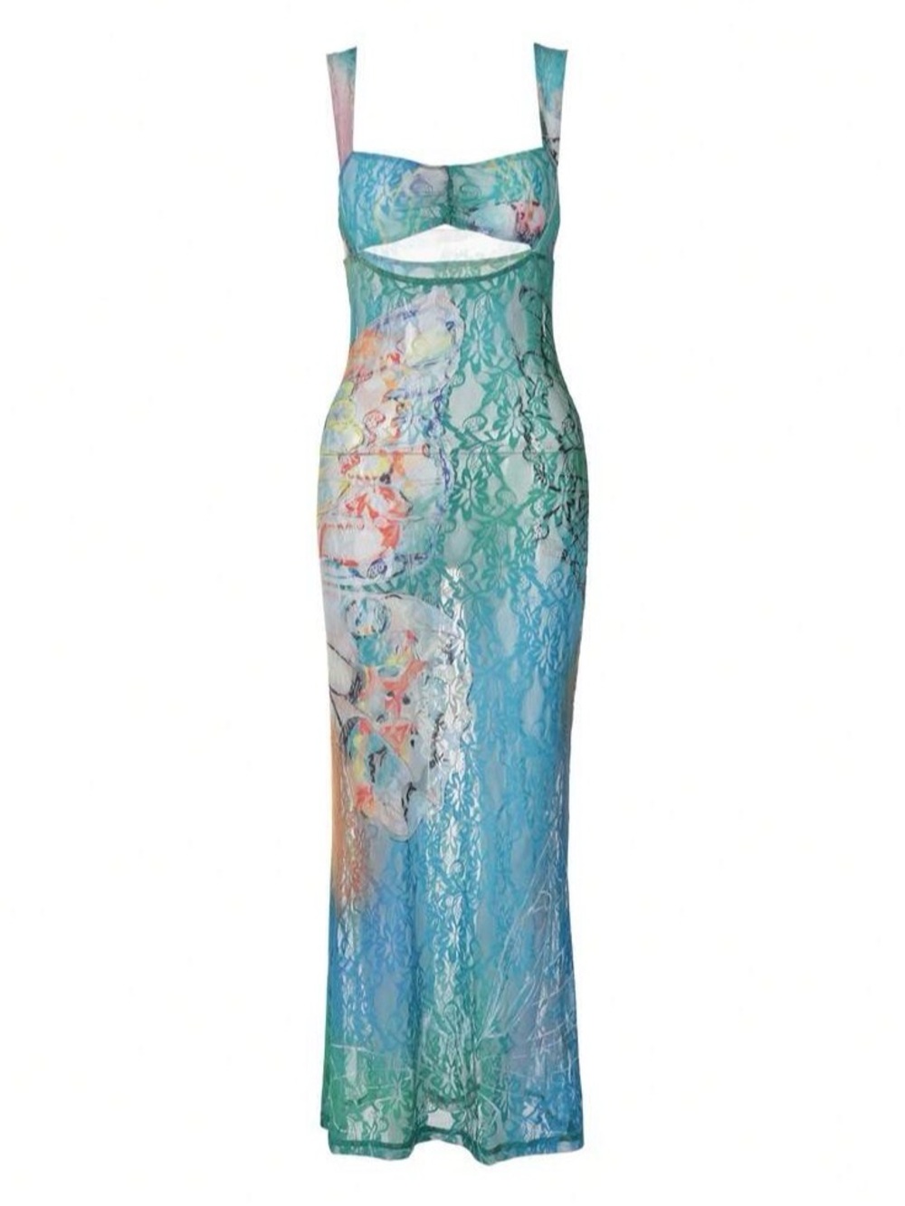 Othr Aqua Floral Lace Cutout Midi Dress